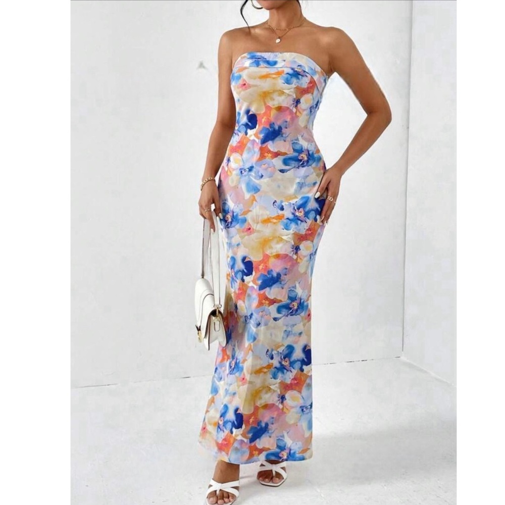 Floral Backless Tube Long Dress - Picture 3 of 5
